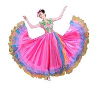 AHUFGN Falda Flamenca Mujer Traje de baile flores, vestido flamenco, actuación femenina, apertura del escenario, falda pétalos(540 degree,XL)