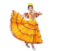 AHUFGN Falda Flamenca Mujer Vestido de flamenco for niña, falda baile salón for niñas, vestidos estudiante, disfraces(A 360D Yellow,170cm)