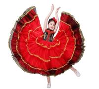 AHUFGN Falda Flamenca Mujer Vestido de flamenco for niña, falda baile salón for niñas, vestidos estudiante, disfraces(B 720Degree,130cm)