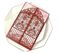 AHUFGN Partecipazioni Matrimonio 50 tarjetas de invitación boda con corte láser diamantes imitación esmeralda, invitaciones matrimonio en forma rosa(Burgundy,Card N Envelope)