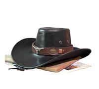 AHUFGN Sombrero Cowboy Sombreros de Vaquero de Cuero PU for Mujeres y Hombres, Sombreros de Vestir de Caballero Vintage, Gorra de Jazz de Vaquera(Black02)