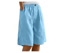 AHUFGN Vaqueros Cortos Mujer Pantalones clásicos, Sencillos, Lisos, con Botones, Cintura elástica y Bolsillos, Pantalones Cortos Holgados de Uso Diario(Sky Blue,M)