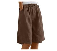 AHUFGN Vaqueros Cortos Mujer Pantalones clásicos, Sencillos, Lisos, con Botones, Cintura elástica y Bolsillos, Pantalones Cortos Holgados de Uso Diario(Brown,XXL)