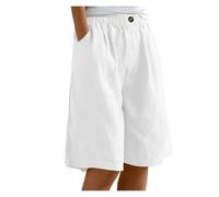 AHUFGN Vaqueros Cortos Mujer Pantalones clásicos, Sencillos, Lisos, con Botones, Cintura elástica y Bolsillos, Pantalones Cortos Holgados de Uso Diario(White,XXXL)