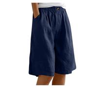 AHUFGN Vaqueros Cortos Mujer Pantalones clásicos, Sencillos, Lisos, con Botones, Cintura elástica y Bolsillos, Pantalones Cortos Holgados de Uso Diario(Blue2,XXXL)