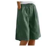 AHUFGN Vaqueros Cortos Mujer Pantalones clásicos, Sencillos, Lisos, con Botones, Cintura elástica y Bolsillos, Pantalones Cortos Holgados de Uso Diario(Green,XXXL)