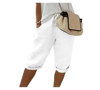 AHUFGN Vaqueros Cortos Mujer Pantalones Cortos de Cintura Alta Color Liso for Mujer, Pantalones Calle Vintage con Bolsillo(White,XL)