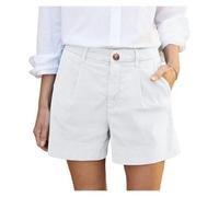 AHUFGN Vaqueros Cortos Mujer Pantalones Cortos de Sarga elástica for Mujer, con Bolsillos, clásicos, Rectos, Botones, cómodos for el día a(White,M)