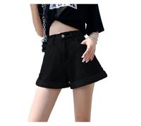 AHUFGN Vaqueros Cortos Mujer Pantalones Cortos Vaqueros de Cintura Alta for Mujer, Pantalones Azules, Moda estudiantil, for(Black,L)