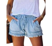 AHUFGN Vaqueros Cortos Mujer Pantalones Cortos Vaqueros for Mujer con cordón Ajustable y Dobladillo elástico, Holgados Bolsillos(Blue,M)