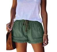 AHUFGN Vaqueros Cortos Mujer Pantalones Cortos Vaqueros for Mujer con cordón Ajustable y Dobladillo elástico, Holgados Bolsillos(Green,S)