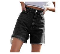 AHUFGN Vaqueros Cortos Mujer Pantalones Cortos Vaqueros Holgados y Finos de Media Longitud con Cintura Vintage for Mujer(Black,XS)