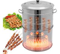 Ahumador Barril Asador de Carne Asador de Acero Inoxidable Parrilla Vertical de Carbón de 360° Incluye Termómetro y Recipiente for Pollo, Pavo, Cerdo y Cordero