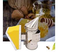 Ahumador de colmena de abejas de acero inoxidable con fuelle de cuero y aireador de calor - Equipo de apicultura para mantenimiento - Incluye gancho de montaje integrado para