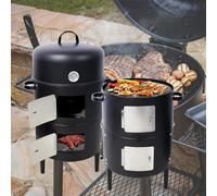 Ahumador vertical de carbón de tres niveles, de 40 cm, con ventilación ajustable y calentamiento uniforme de 360°. Ideal para reuniones familiares al aire libre.(B)