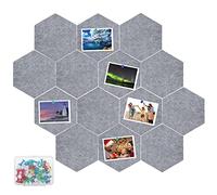 AHUNTTER 14 pizarras hexagonales de fieltro para tablones de anuncios y tableros de anuncios con 50 pasadores para casa, oficina, cocina, dormitorios, gris, 200 x 170 x 9 mm