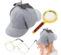 Ahuuen Juego De Accesorios Para Disfraz De Detective - Accesorios De Cosplay De Detective - Sombrero Gafas Y Lupa, Cosplay Para Ninos Y Adultos Halloween Navidad Fiesta Y Obra Teatral
