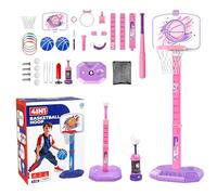 Ahuuen Set de aro de Baloncesto, aro de Baloncesto para niños pequeños | 4 en 1 T Ball Set y Swild Ring Game - Juego de Pelota de Juguetes Deportivos al Aire Libre para la Sala Interior, chidlren,