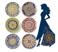 AHX Platos llanos colores de cerámica - Juego de 6 platos planos grandes en estilo bohemio - Ideal para servir ensalada, pasta y cena - Apto para Microondas y Lavavajillas - 26,7 cm