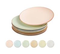 AHX Platos Postre Colores Plato Ceramica - Juego de 6 Platos para Ensalada en Estilo Multicolor - Set Platos de Desayuno - Platos Llanos Pequeños para Servir Aperitivos | Postres | Ensaladas - 20 cm