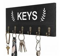 AHYS Soporte para llaves de pared de madera con 6 ganchos de metal, decoración rústica de pared para casa de campo, entrada, pasillo, sala de estar, oficina, color negro