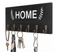 AHYS Soporte para llaves de pared de madera con 6 ganchos de metal, decoración rústica de pared para casa de campo, entrada, pasillo, sala de estar, oficina, color negro