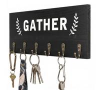 AHYS Soporte para llaves de pared de madera con 6 ganchos de metal, decoración rústica de pared para casa de campo, entrada, pasillo, sala de estar, oficina, color negro