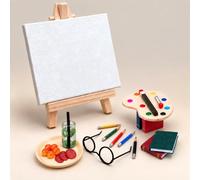 Ahysuet Wichtel Accesorios de Navidad, accesorios para casa de muñecas, 18 piezas, juego de pintura para puerta de amigo invisible, decoración navideña y casa de muñecas, con caballete, lienzo