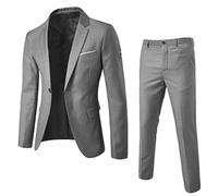AI 2024 - Traje delgado de 2 piezas para hombre, traje de negocios, boda, fiesta, chaqueta, chaleco y pantalones, abrigo de dos piezas para baile de graduación, gris, L