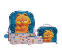 AI ACCESSORY INNOVATIONS Garfield Juego de mochila de 5 piezas Cat Bookbag Flip Lentejuelas 16 Mochila escolar Azul y rosa