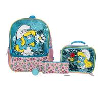 AI ACCESSORY INNOVATIONS Juego de mochila de 5 piezas, mochila escolar para niñas y niños de 16 pulgadas con bolsillo frontal con cremallera, Smurfs, Estándar, Personaje