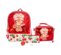 AI ACCESSORY INNOVATIONS Strawberry Shortcake - Juego de mochila de 5 piezas, mochila escolar con lentejuelas abatibles para niñas con bolsillo frontal con cremallera, 2 bolsillos laterales de malla