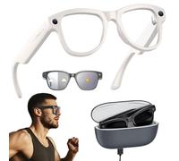 AI Gafas Inteligentes Con Estuche De Carga De 3600mAh, 800W Gafas Inteligentes Bluetooth Con Chat GPT, Gafas Antiluz Azul Para Hombres Y Mujeres, Grabación Video 1080p(White+Black case)