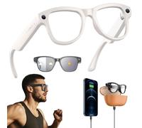 AI Gafas Inteligentes Con Estuche De Carga De 3600mAh, 800W Gafas Inteligentes Bluetooth Con Chat GPT, Gafas Antiluz Azul Para Hombres Y Mujeres, Grabación Video 1080p(White+Brown case)