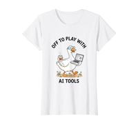 AI Tools GPT Modelos Tonto Divertido Ganso Camiseta gráfica económica, Mujer, Blanco, L