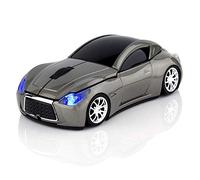 Ai5G - Ratón inalámbrico con forma de coche de carreras, 2,4 GHz, luz LED, superficie brillante, decoración de escritorio, portátil, computadora, ratón óptico (gris)