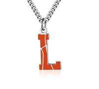 AIAINAGI Collar con letra de baloncesto, colgante de baloncesto para hombre, cadena de plata de acero inoxidable, regalo personalizado de 22 pulgadas, Acero inoxidable, No es una piedra preciosa