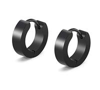 Aibada Pequeños Pendientes del Aro de Acero Inoxidable para Hombres Negro único Oreja Piercing 1-4 pares Pendientes Anill（-）