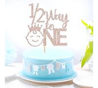 AIBAOBAO "1/2 way to one" Adorno de Pastel de Cumpleaños, Decoración de Pastel Brillante de 6 Meses, para Suministros para Fiesta de Cumpleaños de Bebé, Postres, Tartas, Helados