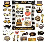 AIBAOBAO 40 Cumpleaños Photo Booth Props, 35 Piezas Kit + 1 Marco Photocall Atrezzo Selfie Inflable para Decoración de Fiesta DIY, Cumpleaños Fotocall, Accesorios para Cabina de Foto