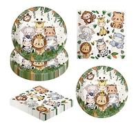 AIBAOBAO 40 Piezas Vajilla De Fiesta Para 20 Invitados, Jungle Animals Party Vajilla, 20 Platos Desechables + 20 Toallas De Pape Party Vajilla Set Para Baby Shower, CumpleañOs, Campamento De Verano