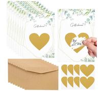 AIBAOBAO 8 Pcs Tarjetas Rasca y Gana Personalizadas Cupón, Vale Regalo para Rellenar, 8*Sobres Kraft + 8*Adhesivos Rasca Corazón Dorado, Tarjeta Suerte Anuncio Embarazo Testigo Boda Mensaje Sorpresa