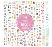 AIBAOBAO Pegatinas Estaciones, 1050+ Pcs/14 Hojas Stickers Scrapbooking Brillantina para Bullet Journal, Journaling, Sobres, Álbum de Fotos y Agenda, Materiales DIY para Niños y Adultos, 21.5 x 16 cm