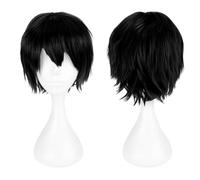 AIBAOBAO Peluca Negra Corta, 20 cm Peluca Halloween Mujer Hombre, Pelucas Cosplay Anime, Pelucas Sintéticas, Peluca Negra Corta Disfraz, Peluca Pelo Unisex Natural per Carnaval Halloween Navidad