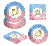 AIBAOBAO Vajilla de fiesta de revelación de género Decoración Vajilla de fiesta de niño o niña, baby shower Incluye platos, servilletas para Baby Shower Decoración de mesa de fiesta para 16 invitados