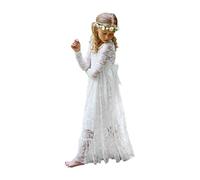 Aibaowedding Vestido de princesa bohemio para niños, vestido de princesa con cinturón de venda para niña, elegante, línea A, largo vestido de dama de honor, Blanco, 12 años