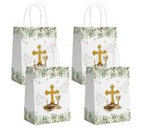 AIBIIN 24 bolsas de regalo de bautizo con asas, verdes, bautizo, primera comunión, recuerdos de fiesta, Mi Primera, Comunión, Dios bendiga, golosinas, bolsas de papel para dulces, suministros de