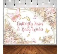 AIBIIN 7 x 5 pies mariposa besos bebé ducha fiesta telón de fondo para niña princesa bebé deseos boho rosa floral pampas fotografía fondo Oh decoración bebé suministros banner foto foto foto estudio accesorios