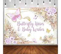 AIBIIN 7 x 5 pies mariposa besos bebé ducha fiesta telón de fondo para niña princesa bebé deseos boho púrpura floral pampas fotografía fondo Oh decoración bebé suministros banner foto foto foto estudio accesorios