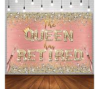 AIBIIN 7 x 5 pies, The Queen Has Retired telón de fondo feliz jubilación para mujer, fiesta de despedida de la reina, oro rosa, purpurina de diamante, fondo de corona de champán, felicitaciones oficiales, decoración de jubilados, pancarta para fotos